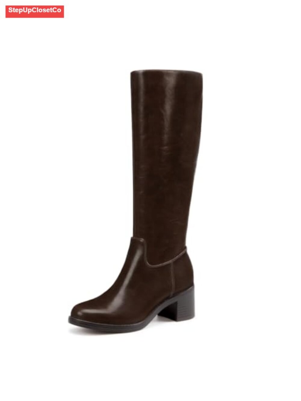 Knee High Boots Round Toe Side Zipper Chunky Heel Women